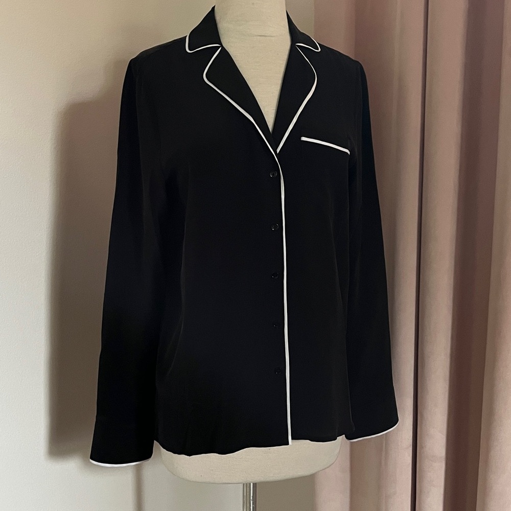 Lucky Brand Black Pajama-style Blouse with White Piping